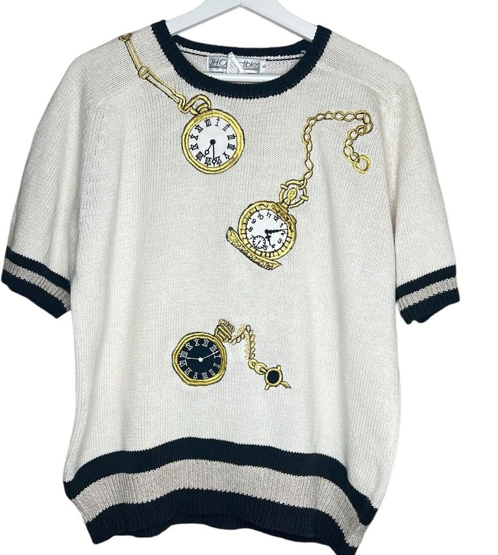 J H Collectibles Women's Sweater Clock Pocket Watch Linen Blend Stripe Large
